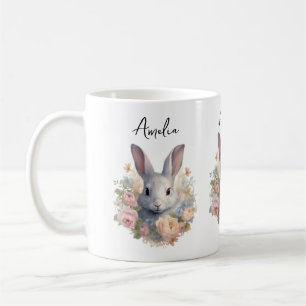 Rabbit Surrounded by Pastel Flowers Cute Coffee Mug