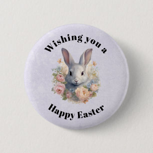 Rabbit Surrounded by Pastel Flowers Cute Easter 6 Cm Round Badge