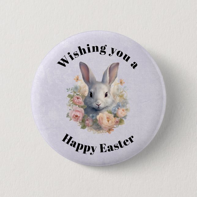 Rabbit Surrounded by Pastel Flowers Cute Easter 6 Cm Round Badge (Front)