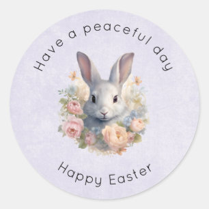 Rabbit Surrounded by Pastel Flowers Cute Easter Classic Round Sticker