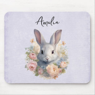 Rabbit Surrounded by Pastel Flowers Cute Mouse Mat