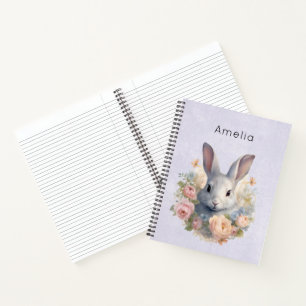 Rabbit Surrounded by Pastel Flowers Cute Notebook