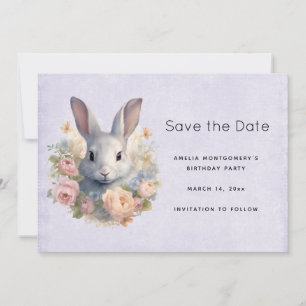 Rabbit Surrounded by Pastel Flowers Cute Save The Date