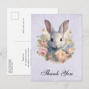 Rabbit Surrounded by Pastel Flowers Cute Thank You Postcard