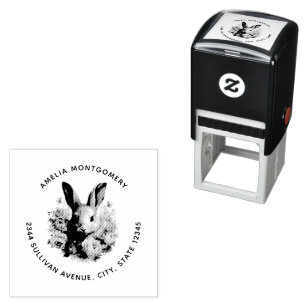 Rabbit Surrounded by Pretty Flowers Cute Address Self-inking Stamp