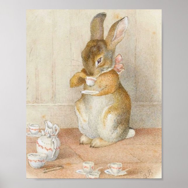 Rabbit Tea Party - Beatrix Potter Poster (Front)