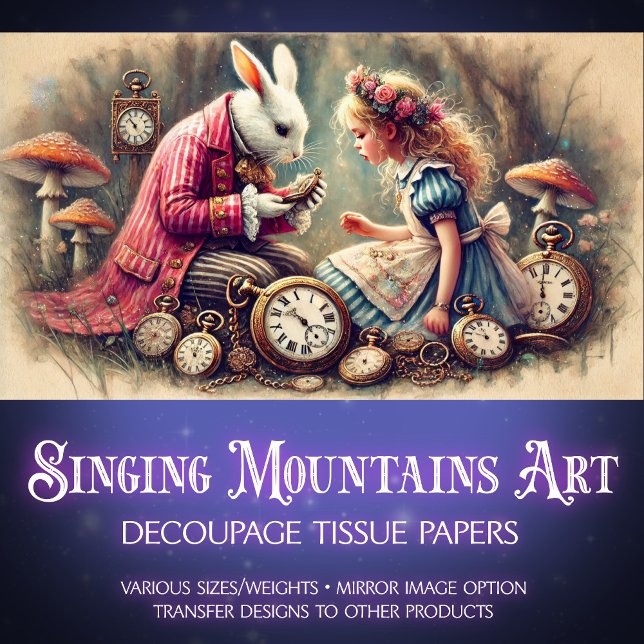 Rabbit Timekeeper Vintage Wonderland Decoupage Tissue Paper (Creator Uploaded)