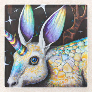 Rabbit Unicorn Glass Coaster