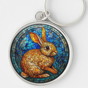 Rabbit Vibrant Stained Glass Artwork Key Ring