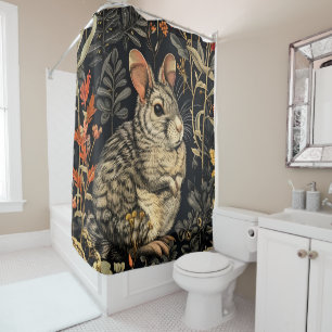 Rabbit Vintage Pattern Forest Floral Garden Shower Curtain