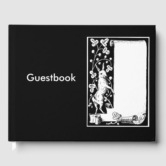 Rabbit vintage scroll art illustration guest book (Front)