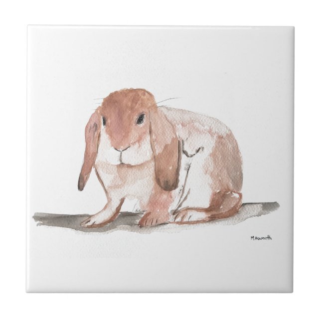 Rabbit watercolour painting Brown Vintage  Tile (Front)