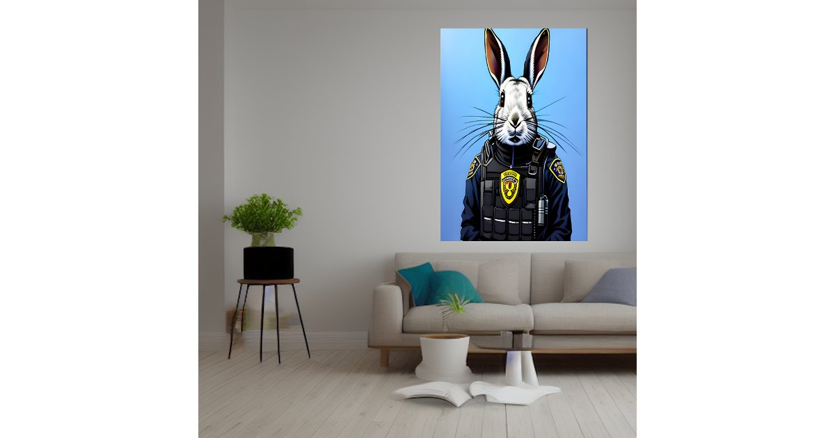 Rabbit wearing police uniform | AI Art Poster | Zazzle