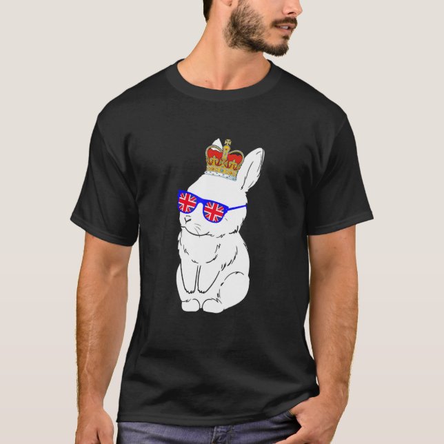 Rabbit Wearing Sunglasses And Crown England UK Fla T-Shirt (Front)