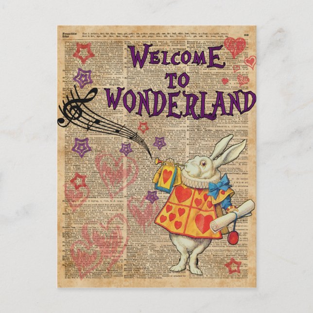 Rabbit Welcome To .. Alice In Wonderland Postcard (Front)