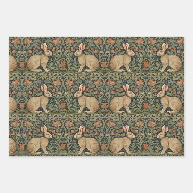 Rabbit Willian Morris Inspired Wrapping Paper  (Front)