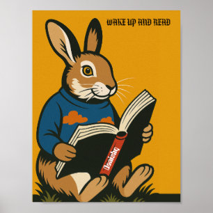 Rabbit With A Book — Wake Up And Read! Poster