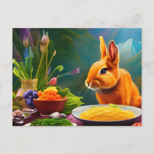 Rabbit With A Bowl Full Of Spaghetti Postcard