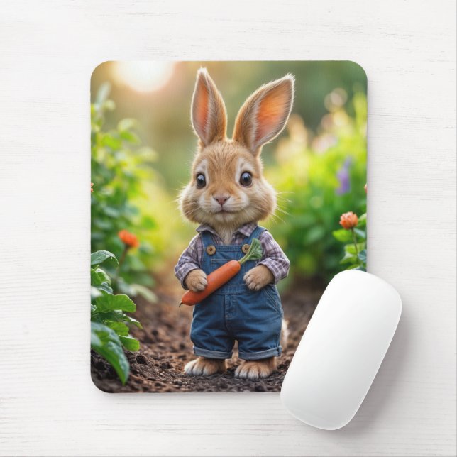 Rabbit With a Carrot Mouse Mat (With Mouse)