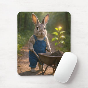 Rabbit With a Tree Sapling In a Wheelbarrow Mouse Mat