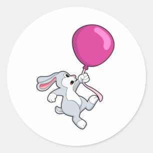 Rabbit with Balloon Classic Round Sticker