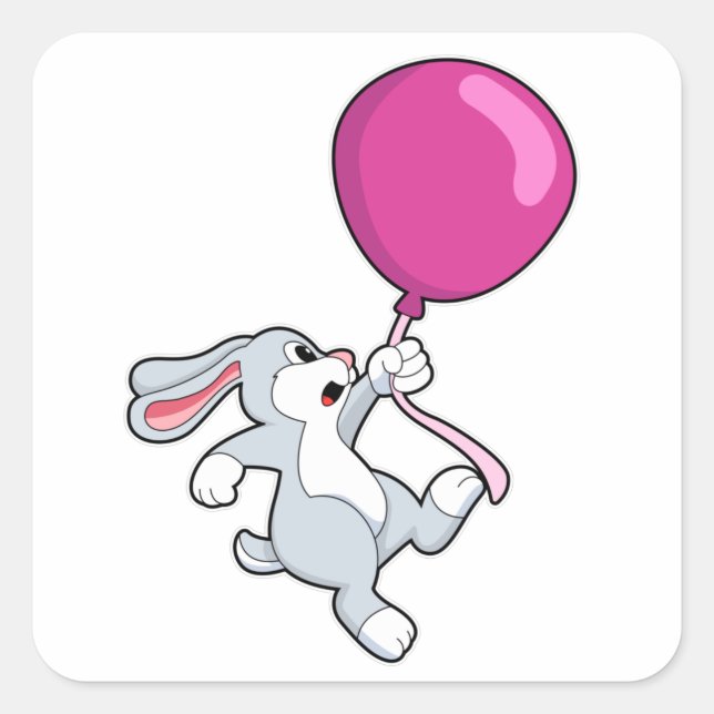 Rabbit with Balloon Square Sticker (Front)