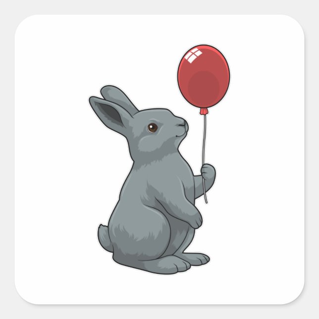 Rabbit with Balloon Square Sticker (Front)