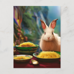 Rabbit With Bowls Of Spaghetti Postcard