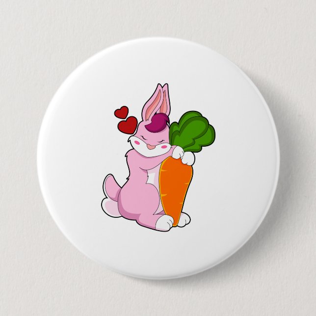 Rabbit with Carrot and Heart 7.5 Cm Round Badge (Front)