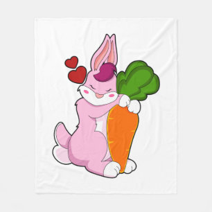 Rabbit with Carrot and Heart Fleece Blanket