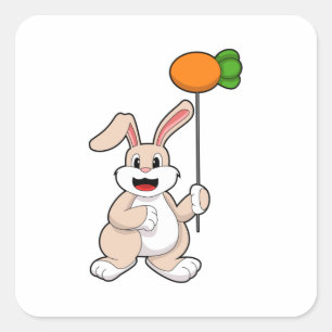 Rabbit with Carrot as Balloon.PNG Square Sticker