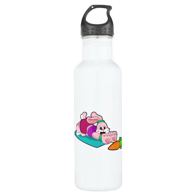 Rabbit with Carrot at Yoga on Yoga mat 710 Ml Water Bottle (Front)