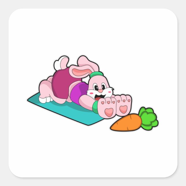 Rabbit with Carrot at Yoga on Yoga mat Square Sticker (Front)