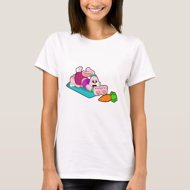 Rabbit with Carrot at Yoga on Yoga mat T-Shirt (Front)