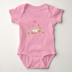 Rabbit With Carrot Cartoon Draw Baby Bodysuit