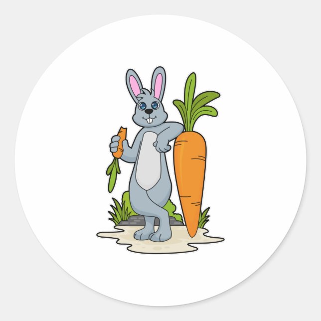 Rabbit with Carrot Classic Round Sticker (Front)