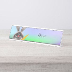 Rabbit with Carrot Desk Name Plate