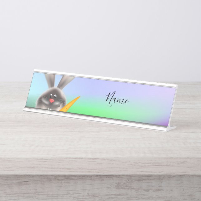 Rabbit with Carrot Desk Name Plate (Front)