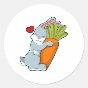 Rabbit with Carrot & Heart Classic Round Sticker