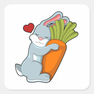 Rabbit with Carrot & Heart Square Sticker