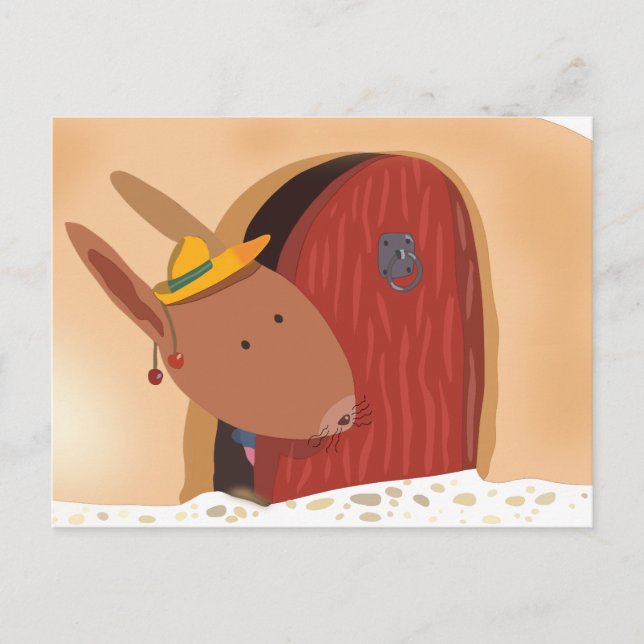 Rabbit with cherry postcard, light beige postcard (Front)