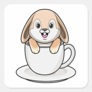 Rabbit with Coffee Cup Square Sticker