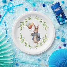 Rabbit with colorful balloons green wreath