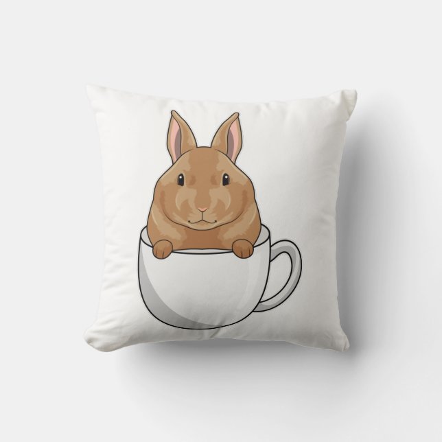 Rabbit with Cup of Coffee Cushion (Front)