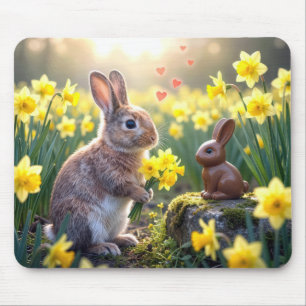 Rabbit With Daffodils for Chocolate Easter Bunny Mouse Mat