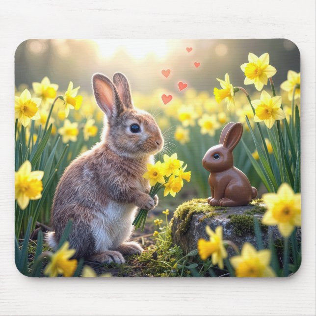 Rabbit With Daffodils for Chocolate Easter Bunny Mouse Mat (Front)
