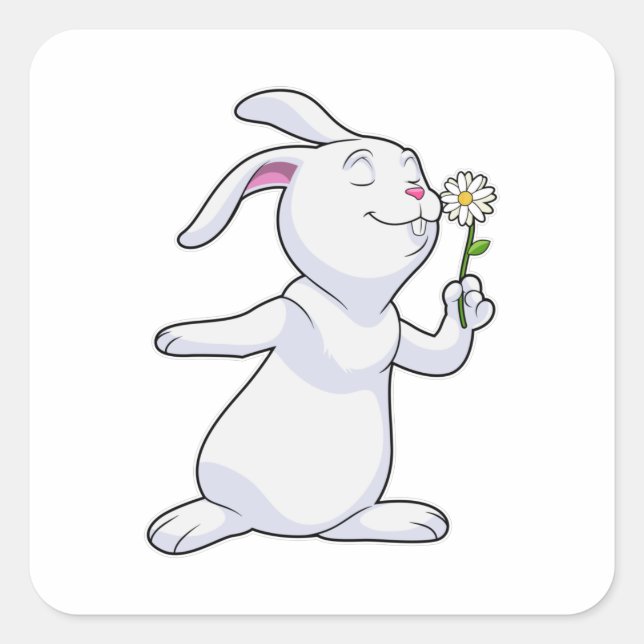 Rabbit with Daisy Square Sticker (Front)