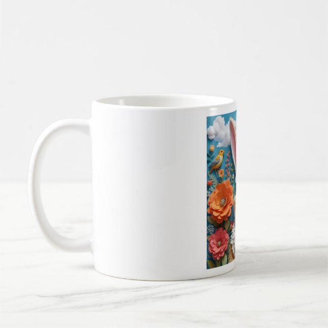 Rabbit with flowers art mug (Left)