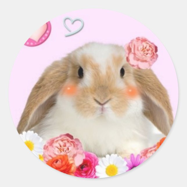 rabbit with flowers classic round sticker (Front)