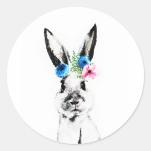 Rabbit with Flowers Classic Round Sticker